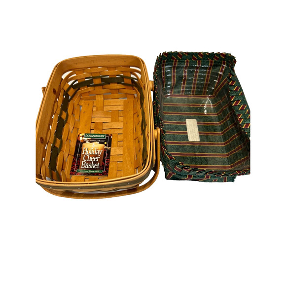 1996 Longaberger Holiday Cheer Basket w/Plaid Liner & Protector 12L x 8W x 4.25H - Picture 2 of 3